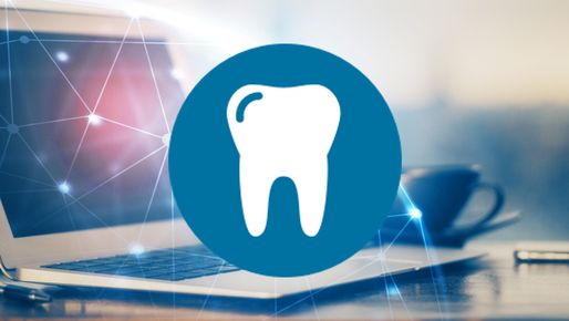 Icon with for dentistry on a background with Laptop and network graphic