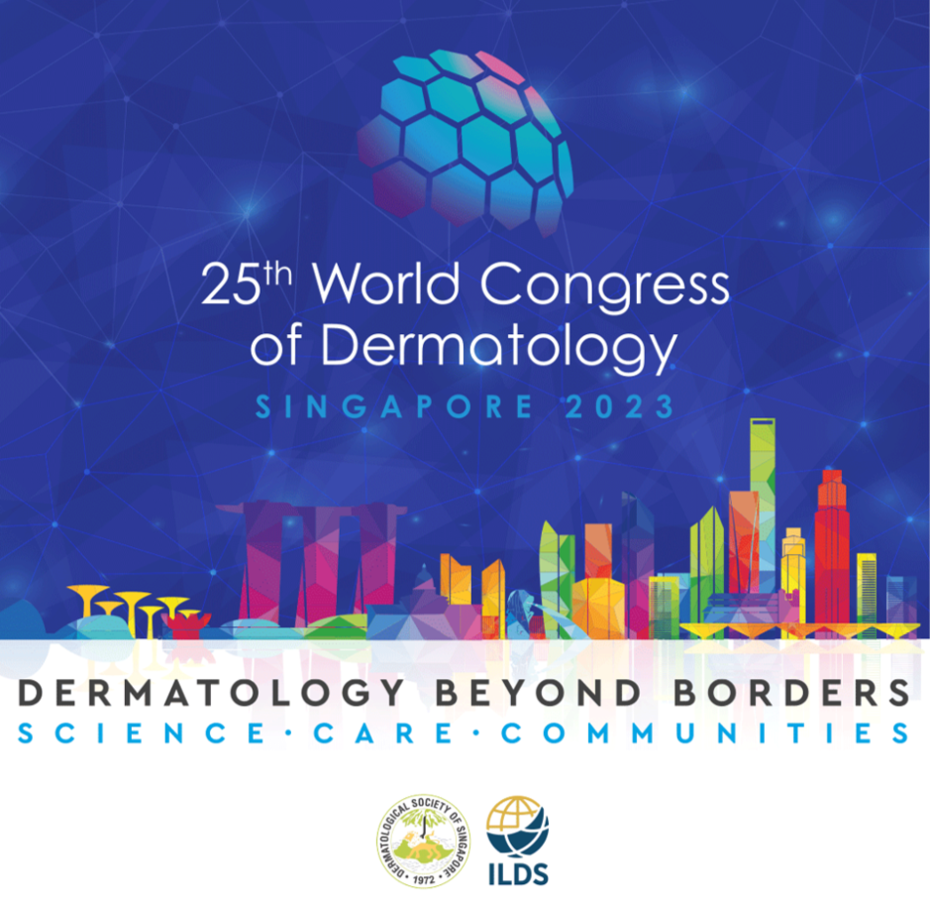 Banner 25th World Congress of Dermatology showing Logo an Skyline of Singapore