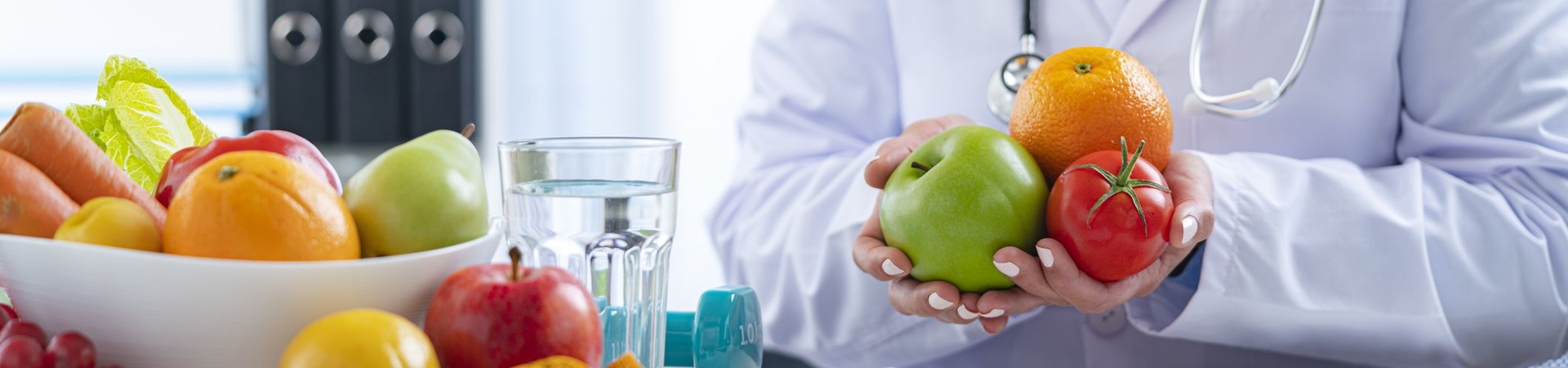 Doctor holding Fruit and Vegetables