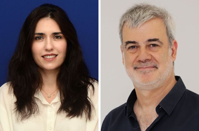 Portrait of woman with black hair on the left and a man with grey hair on the right